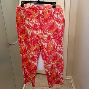 J Jill Cotton/Spandex Cropped Pants in Tropical Print Size 10